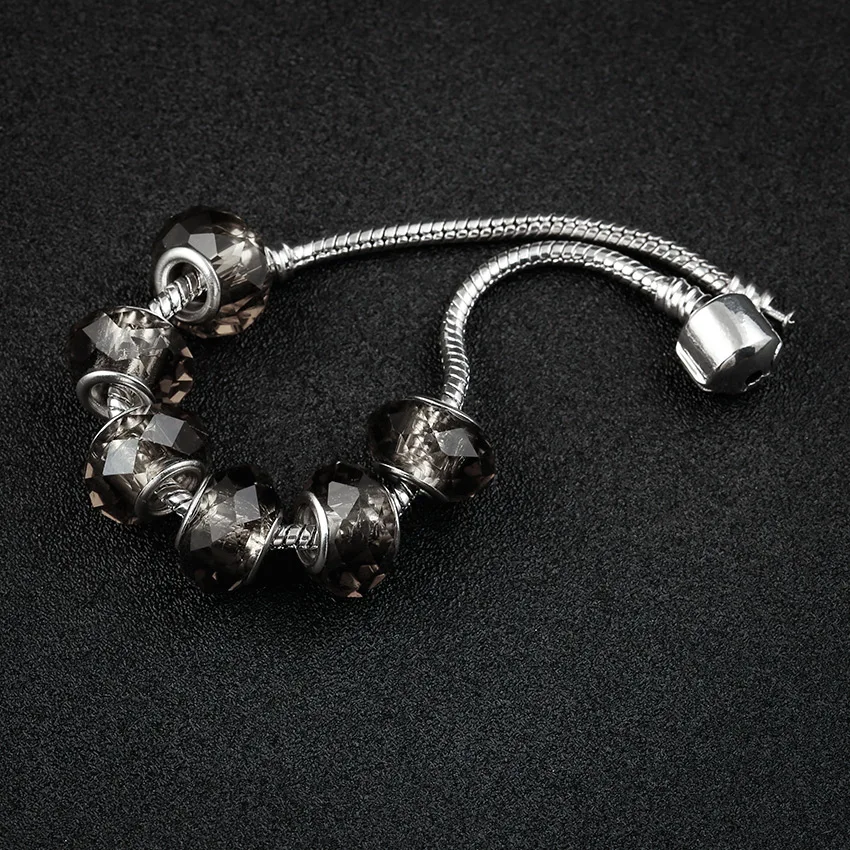 

10pcs a lot Gray Faceted Crystal Glass Beads Fit For Pandora Charms Bracelet Big Hole Bead DIY European Murano jewelry making