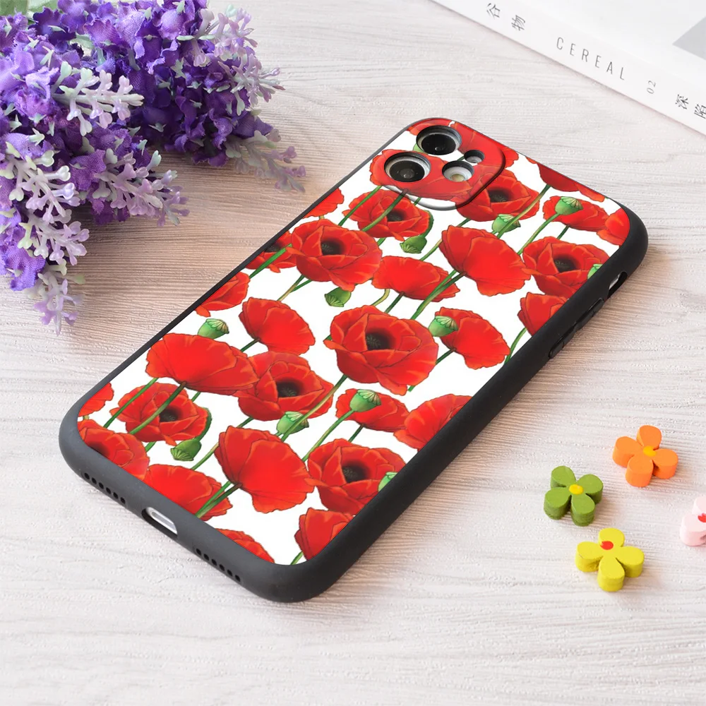 

For iPhone Poppy Pattern Print Soft Matt Apple Case