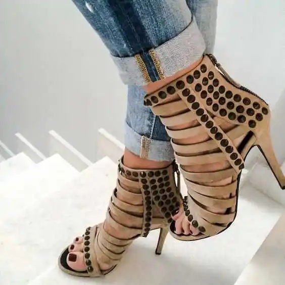 

Solid Suede Black rivet fashion high heel sandals night club sandals