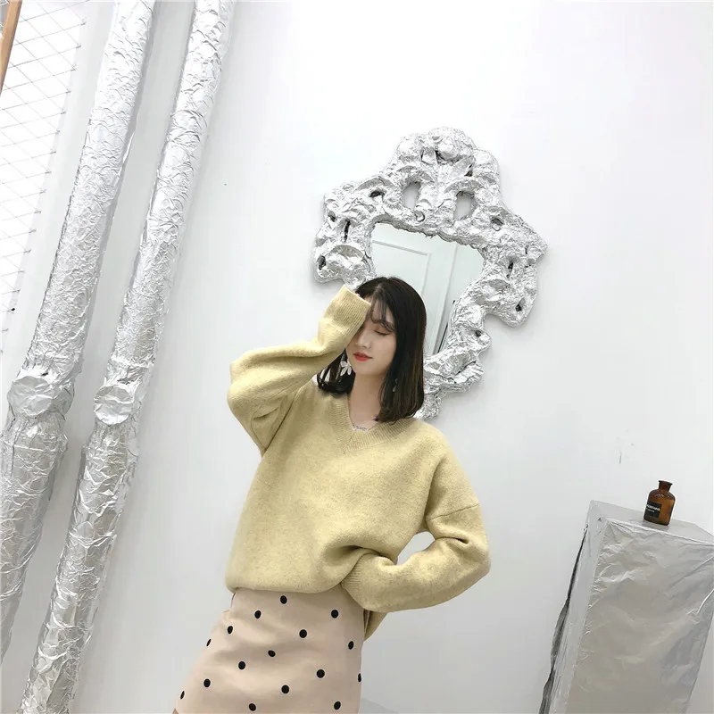 wool sweater female 2019 autumn Korean round neck pullover long sleeve Slim shirt women's wild jacket | Женская одежда