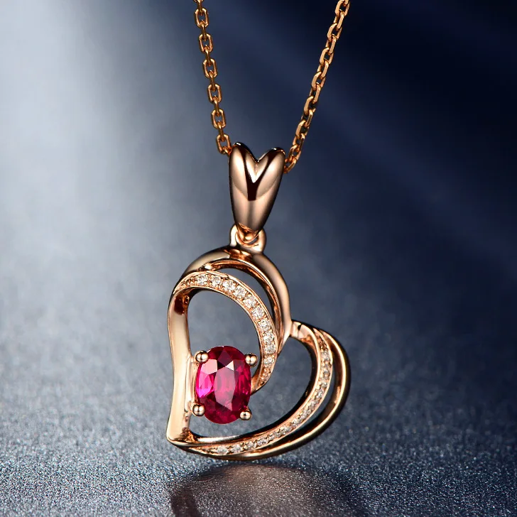 

New Temperament Fashion Heart-shaped Love Red Color Treasure Pendant Female Three-dimensional Clavicle Chain Jewelry