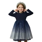 Зимнее блестящее платье принцессы для девочек с длинными рукавами и блестками, хлопковые рождественские платья для девочек на день рождения, детская повседневная одежда, ткань