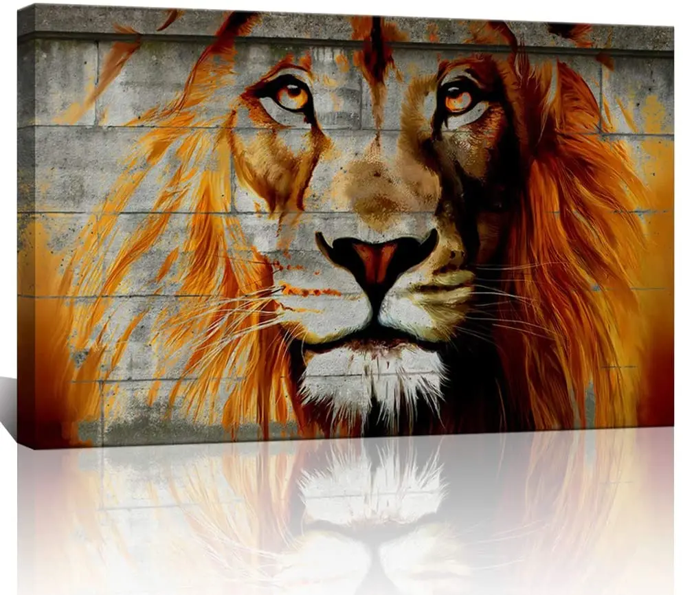 

Unique lion graffiti on the wall, African lion painting prints on canvas lion poster prints for home wall decoration on the wall