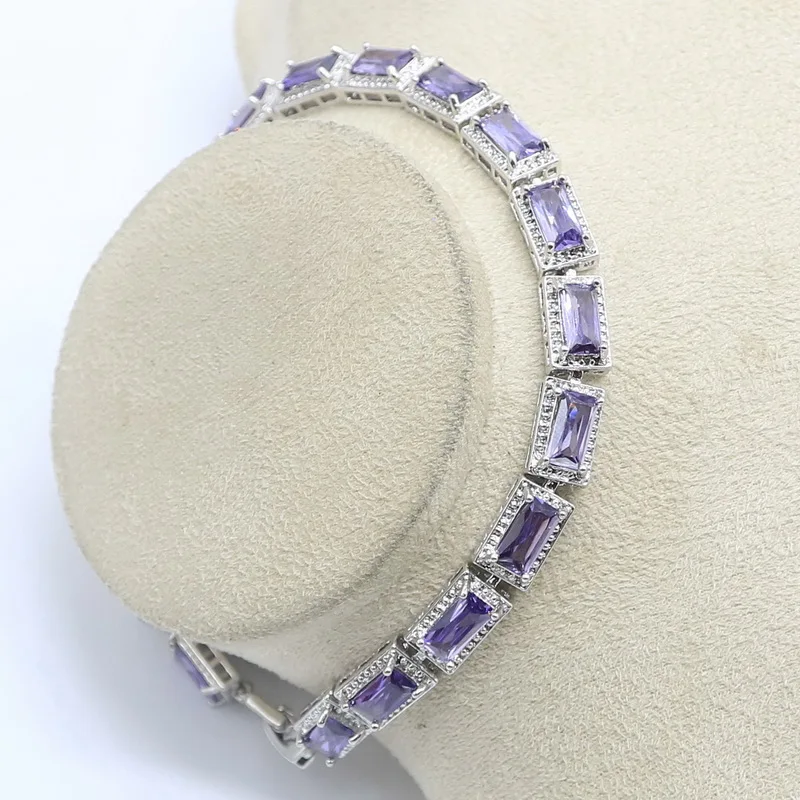 Ювелирные наборы из серебра 925 пробы с натуральным фиолетовым аметистом для