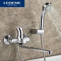 ledeme bathroom bathtub faucet 1 set chrome plated outlet pipe bath shower bathtub faucets surface brass faucets head l2210