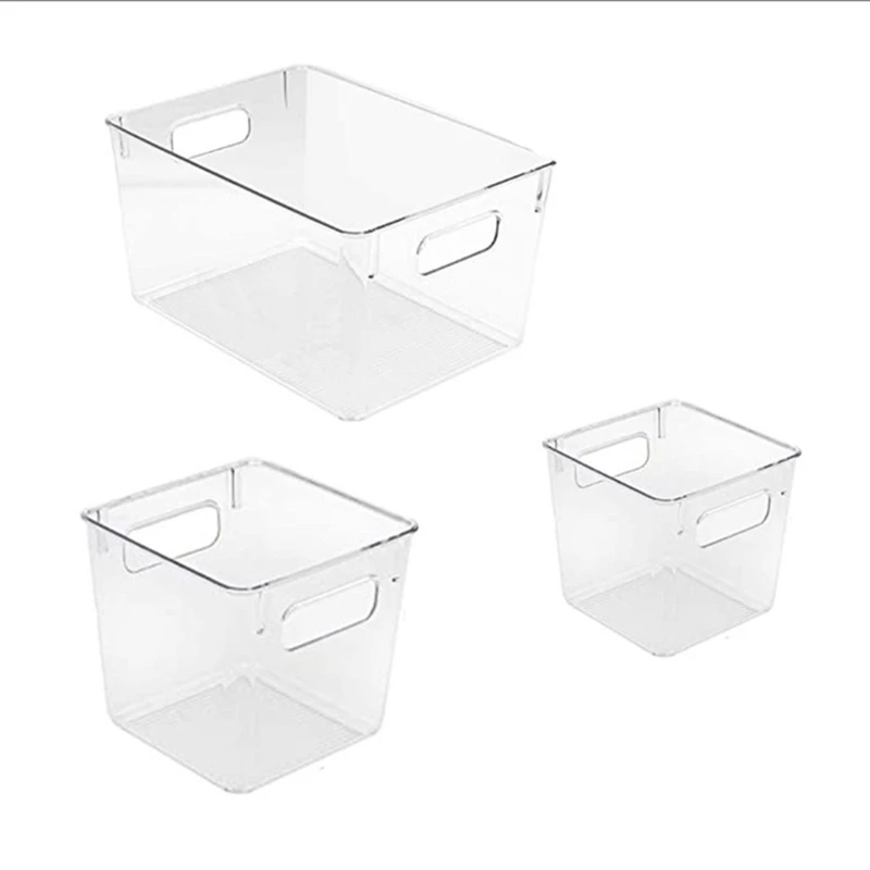 

3Pcs Plastic Storage Bins Clear Pantry Organizer Box Bin Containers for Organizing Kitchen Fridge, Food, Snack Pantry