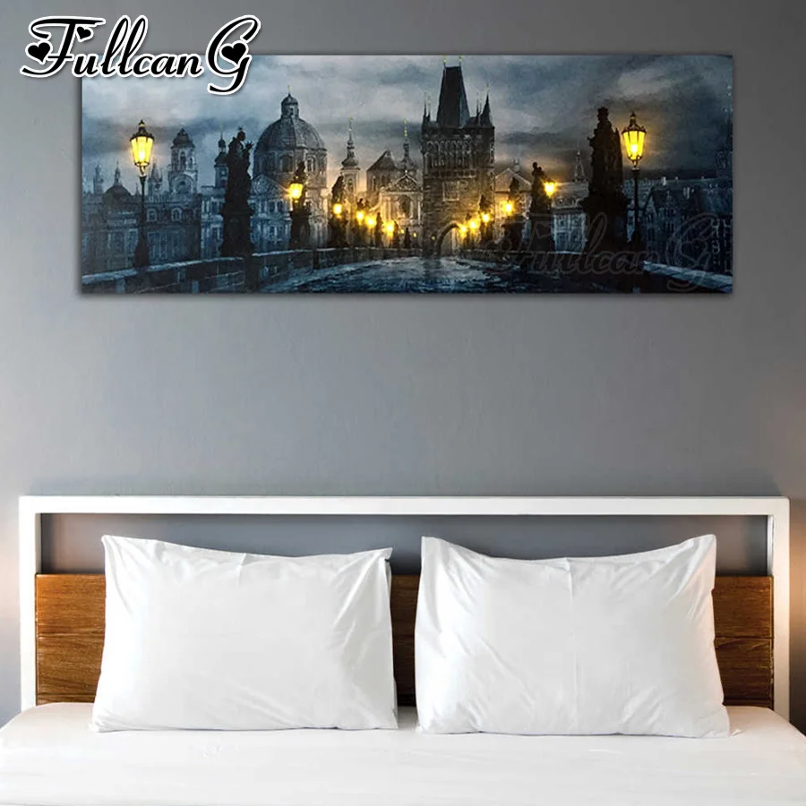 

Полноразмерная Алмазная вышивка FULLCANG с изображением старого города, ночного пейзажа «сделай сам», 5d, большая мозаичная картина, украшение д...