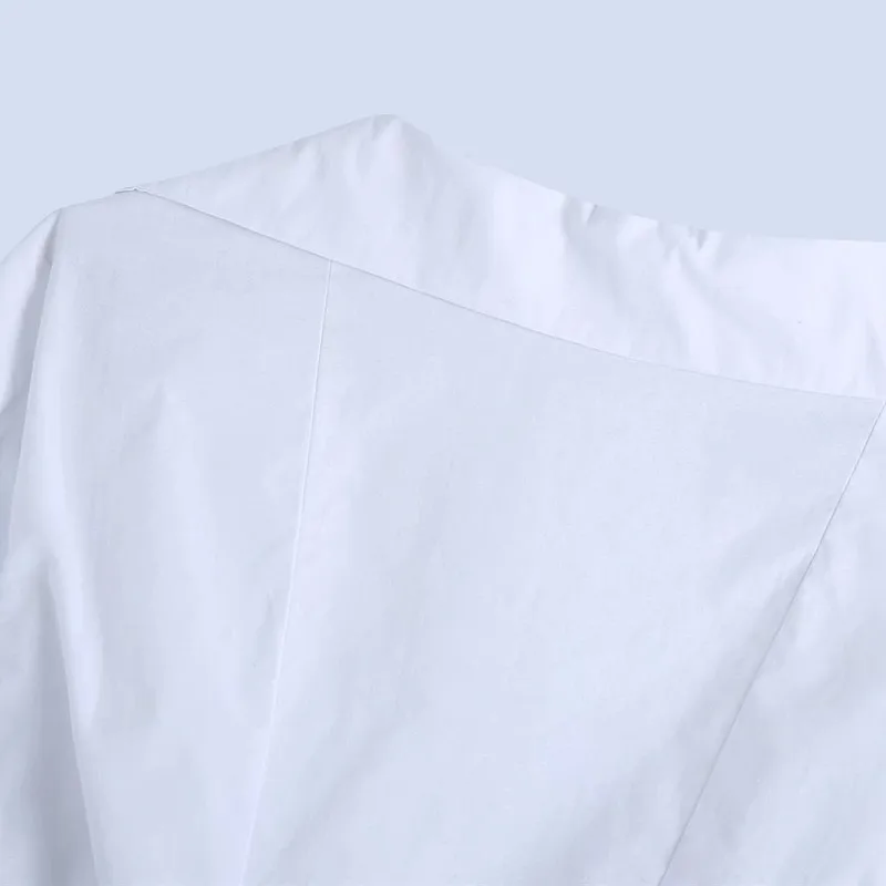 

PUWD Sweet Women V Neck Draw Back Blouse 2021 Spring-autumn Fashion Ladies Niche Wild Female Solid Color Lace Shirt Top