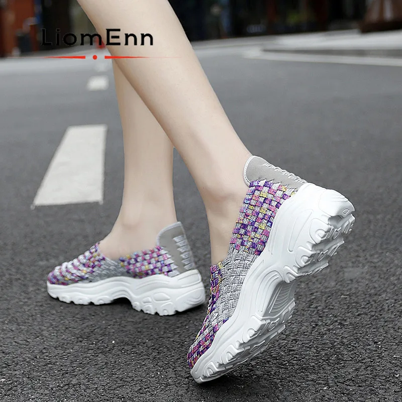 

Colorful Summer Chunky Sneakers Women Shoes 2021 Slip On Weave Running Sport Shoes Woman Platform basket zapatillas mujer