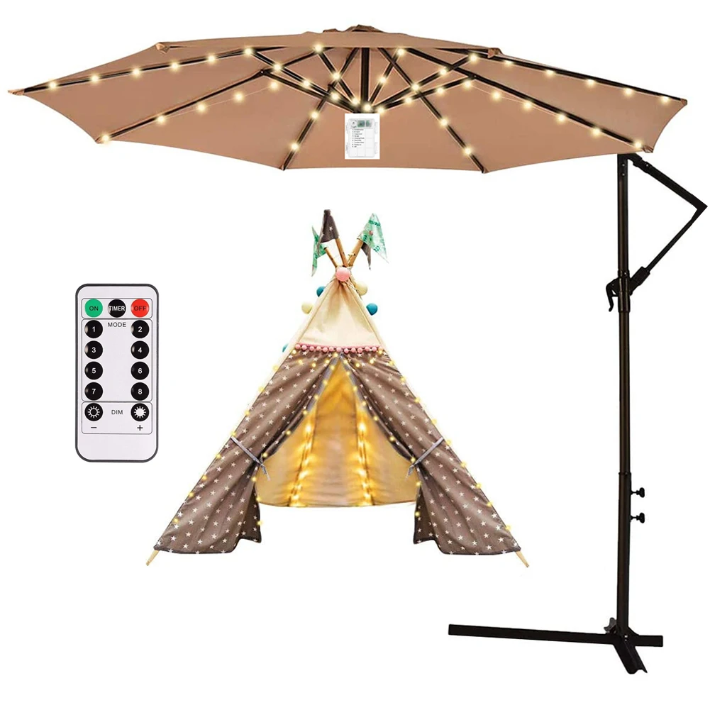 

Patio Umbrella Lights Parasol String Lights Cordless Pole Light With Remote Control Timer Battery Operated Lamp Camping Light