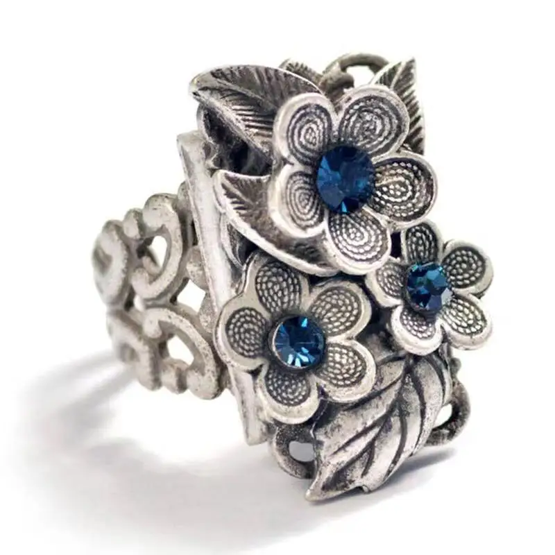 

Vintage 3D Flower Design Rings for Women Elegant Inlaid Sea Blue Cubic Zirconia Women's Rings Trendy Jewelry Gift