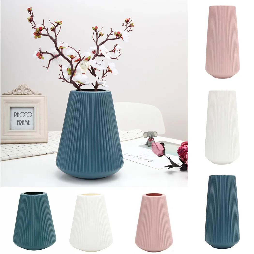 

Modern Plastic Flower Vase White Blue Imitation Ceramic Flower Pot Basket Home Nordic Home Living Room Flower Arrangement Vase
