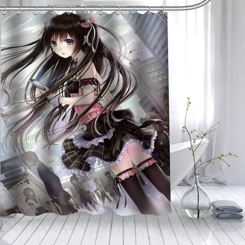 Занавеска для душа с аниме рисунком девочек водонепроницаемая занавеска ванной