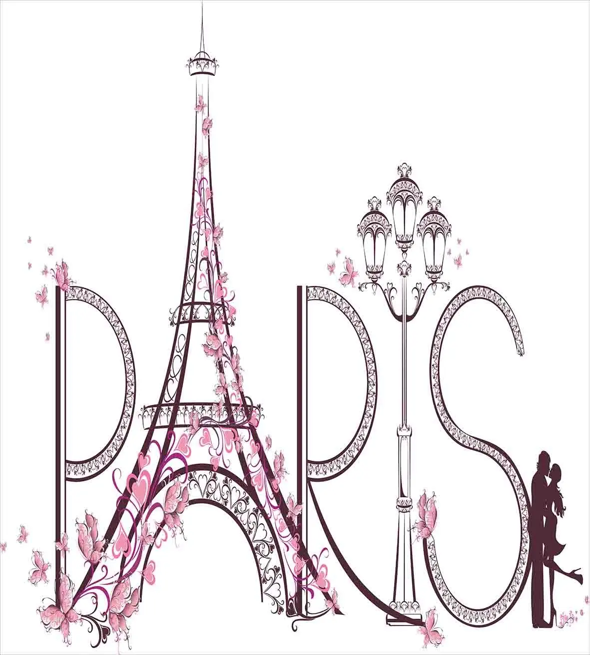 Парижский комплект пододеяльников двойной размер Эйфелева башня с надписью в