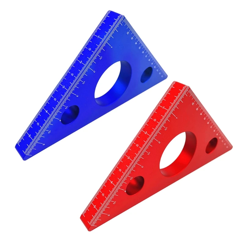 

DIY Woodworking Triangle Ruler Height Measuring Gauging Tool Aluminum Alloy 45 Degree Carpentry Squares Blue/Red