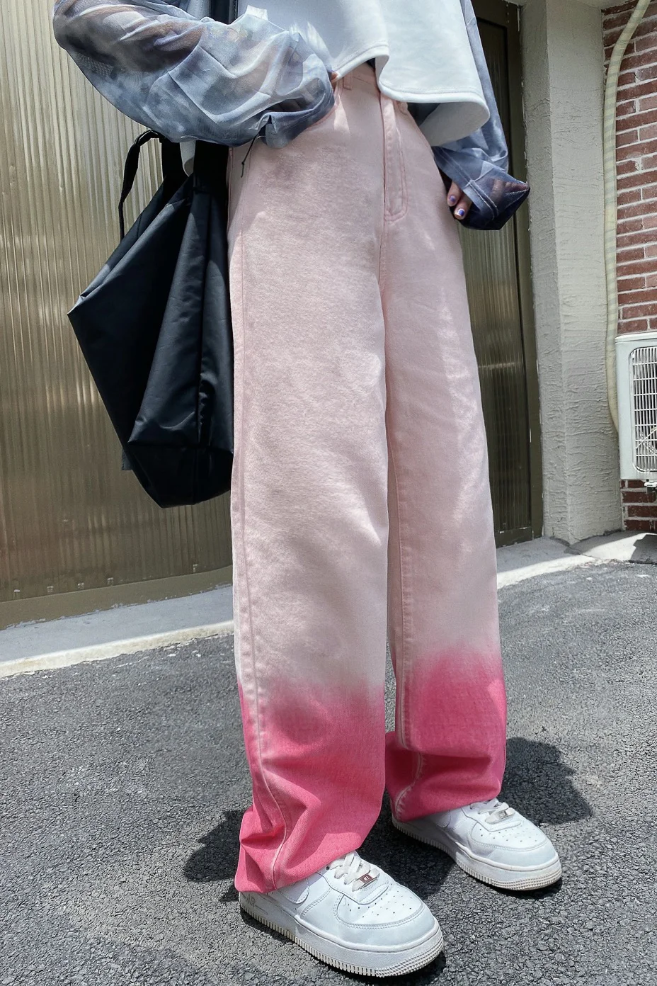 

Шикарные градиентные розовые новые красные прямые джинсы 2021, женские узкие свободные джинсы с высокой талией