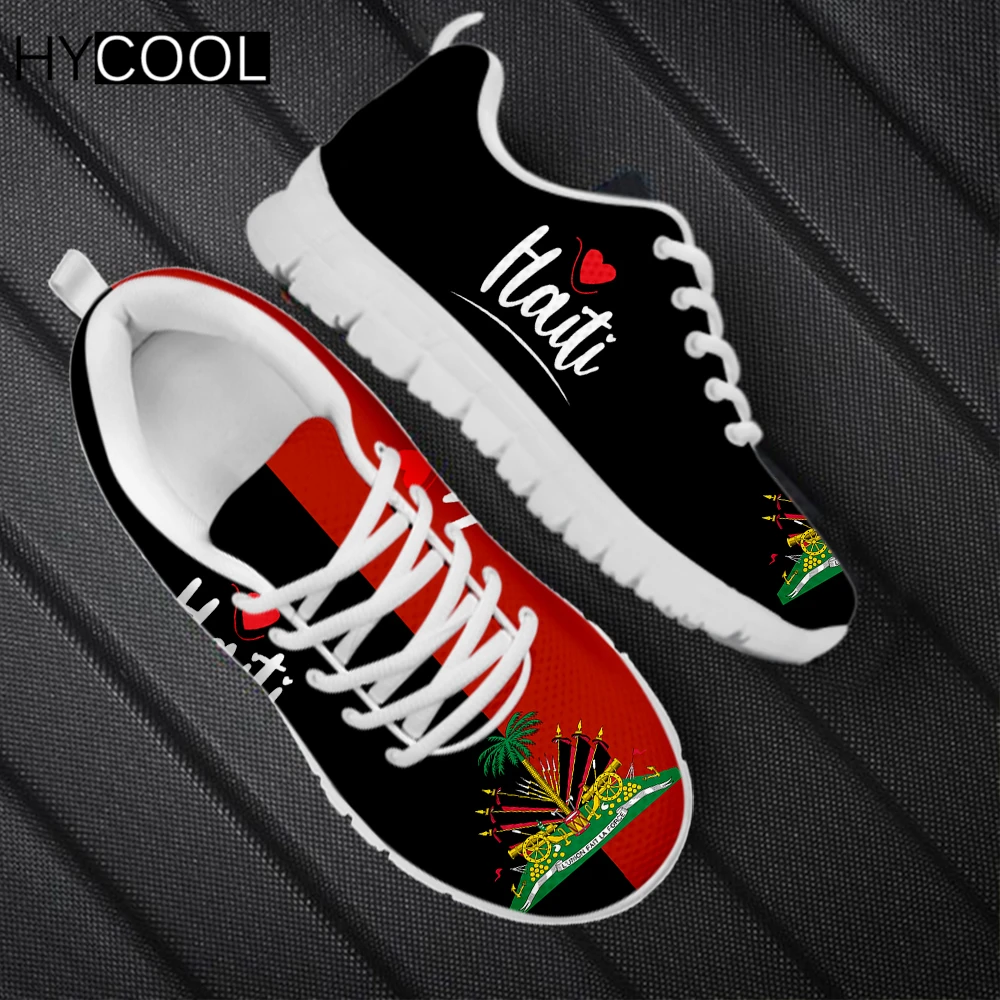 

HYCOOL New Arrival Couple Sport Shoes Haiti Flag Design Print Air Mesh Flats Breathable Running Sneakers Women Men Zapatillas