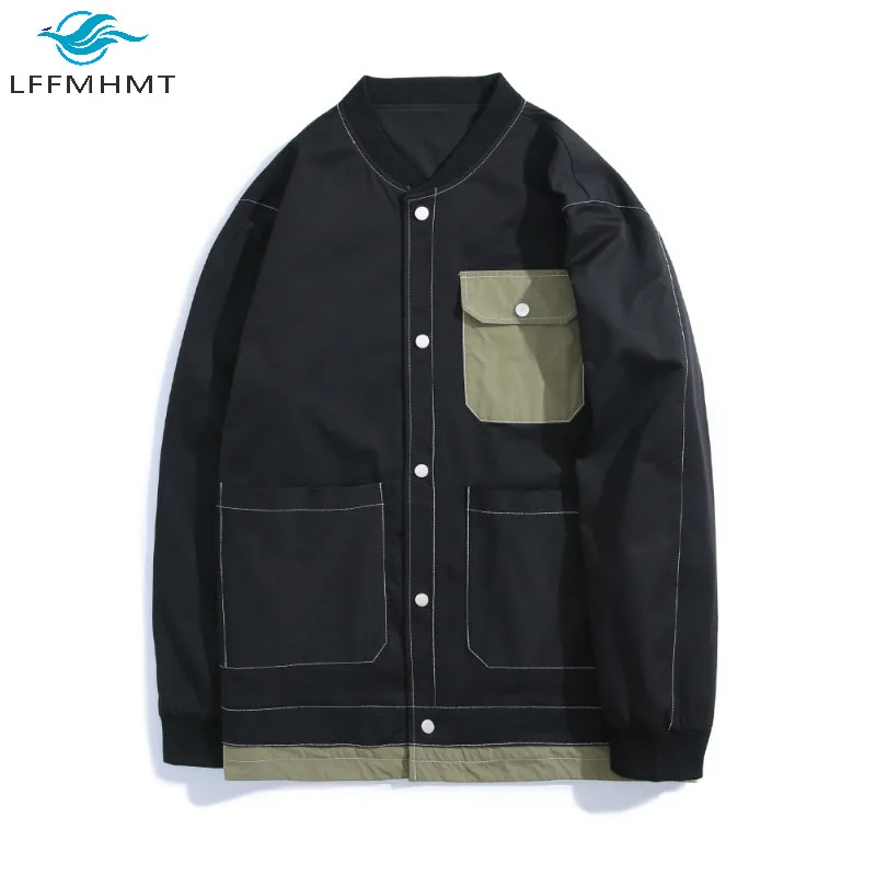 

Men Autumn New Fashion Brand Pocket Patchwork Baseball Stand Collar Long Sleeve Denim Coat Male Loose Casual Loose Jacket XL-7XL
