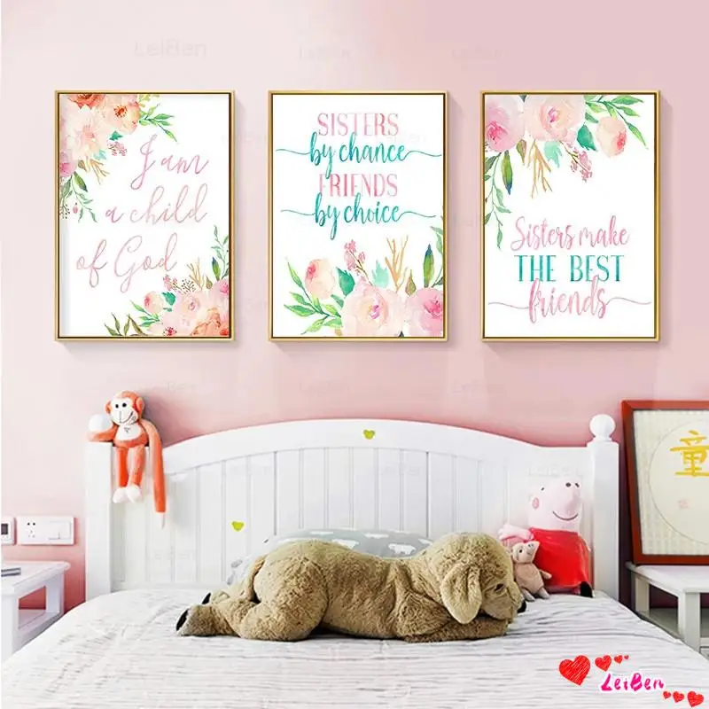 Картина на холсте родные сестры настенный постер с розовыми цветами в