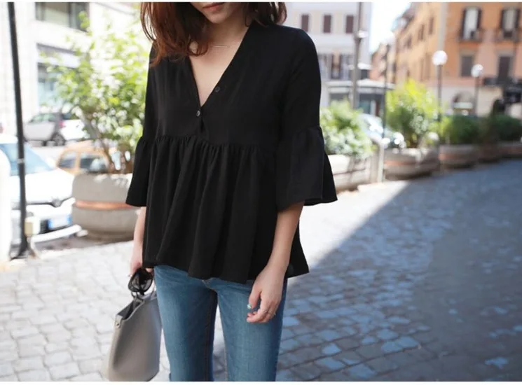 

VANOVICH Fashion Women Blouses and Tops 2021 New Ummer Puff Sleeve Ladies Blouses and Tops V-neck Korean Style Women Clothing