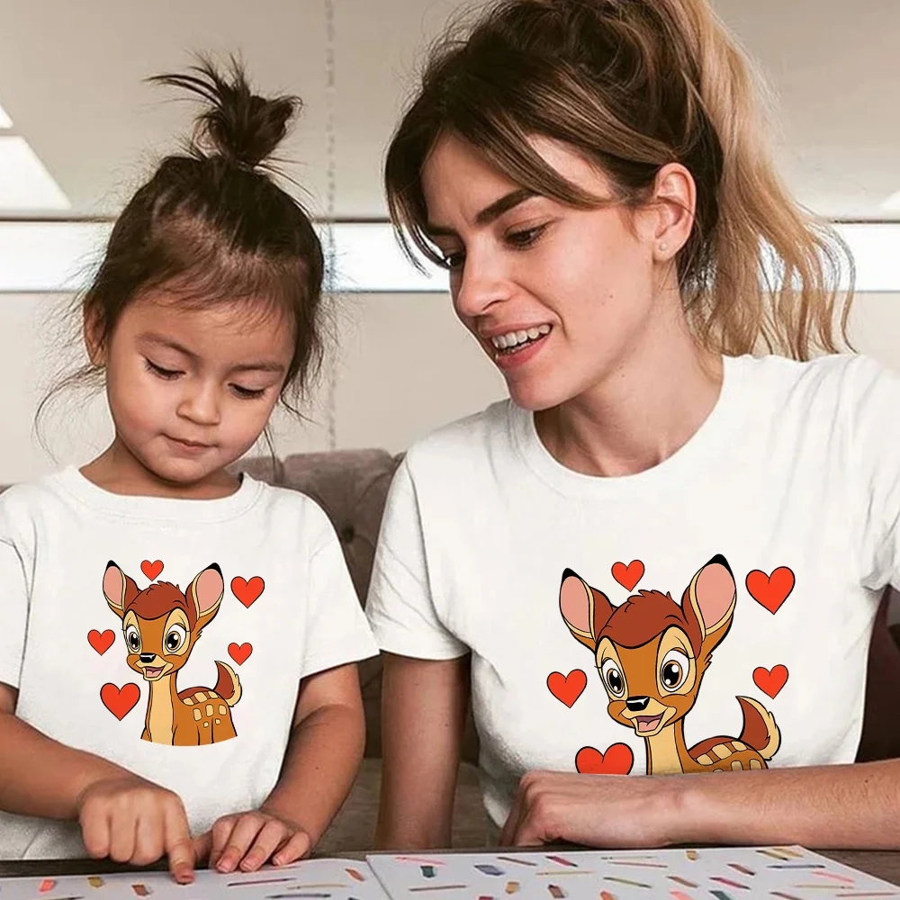 Baby Boy Girl T-shirt Fawn Bambi Love Printed Top Family Matching Outfits Mom Dad Kid Daughter Son Tshirt Children Tee shirt