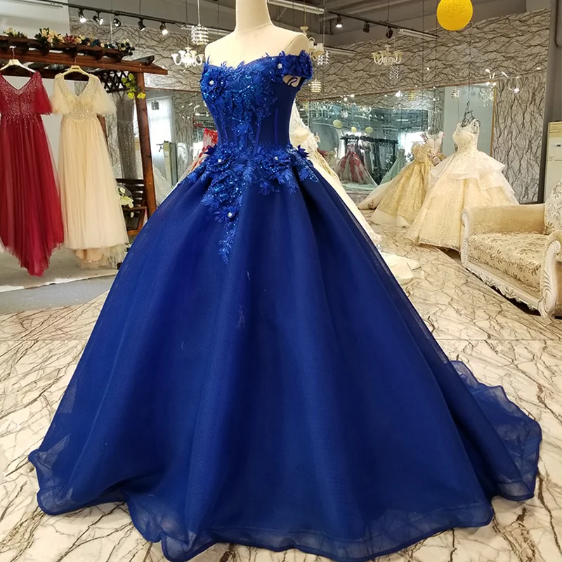 LS1440 3d цветы тюль голубой вечернее платье с плечом возлюбленный зашнуровать назад