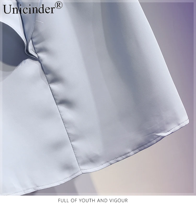 

Unicinder Temperament Ruffles V-neck Chiffon Shirt Skirt Two Piece Set Chic Pearl Button Blouse and Laceup Irregular Skirts Suit