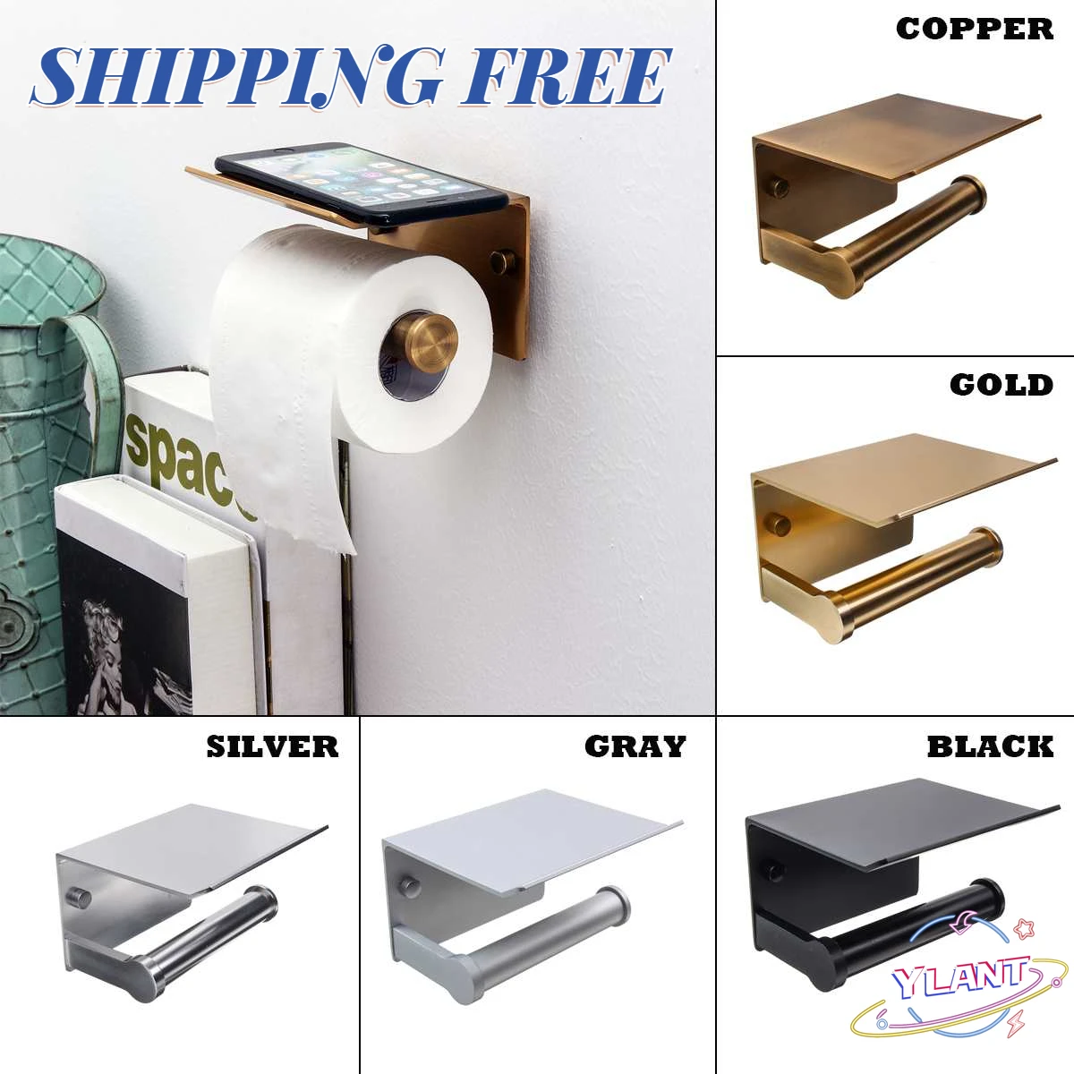 

Bathroom Toilet Towel Paper Holder Phone Holder Wall Mount WC Rolhouder Paper Holder With Shelf Towel Rack Tissue Boxes Black