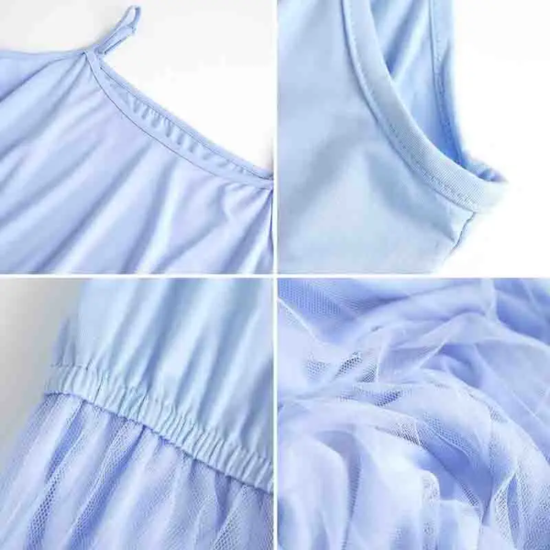 

Sexy Spaghetti Strap Patchwork Sweet Mesh Dress 2021 Summer Women Modal Gauze Casual Long Dresses Sundress Party Vestidos