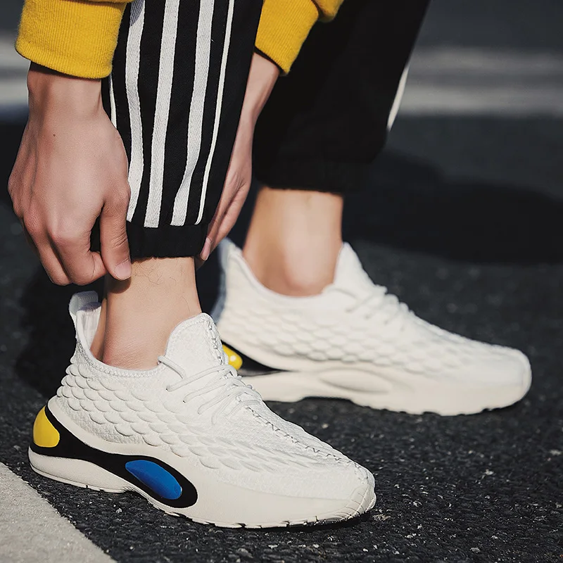 Спортивная Трикотажная обувь для бега мужские кроссовки цвет белый оригинальные