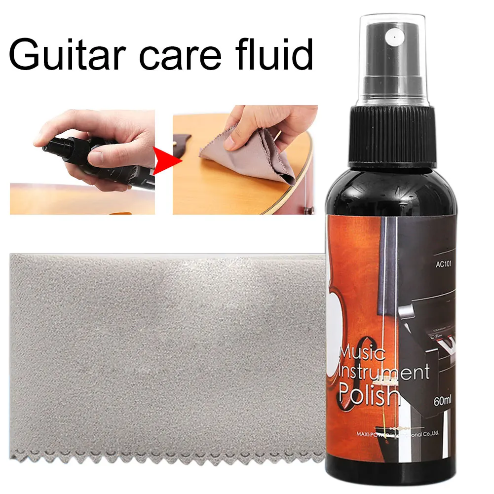 

60ml Musical Instrument Wipe Cloth Dust Remove Guitar String Cleaner Set Universal Bass Polish Liquid Maintenance Care Tool