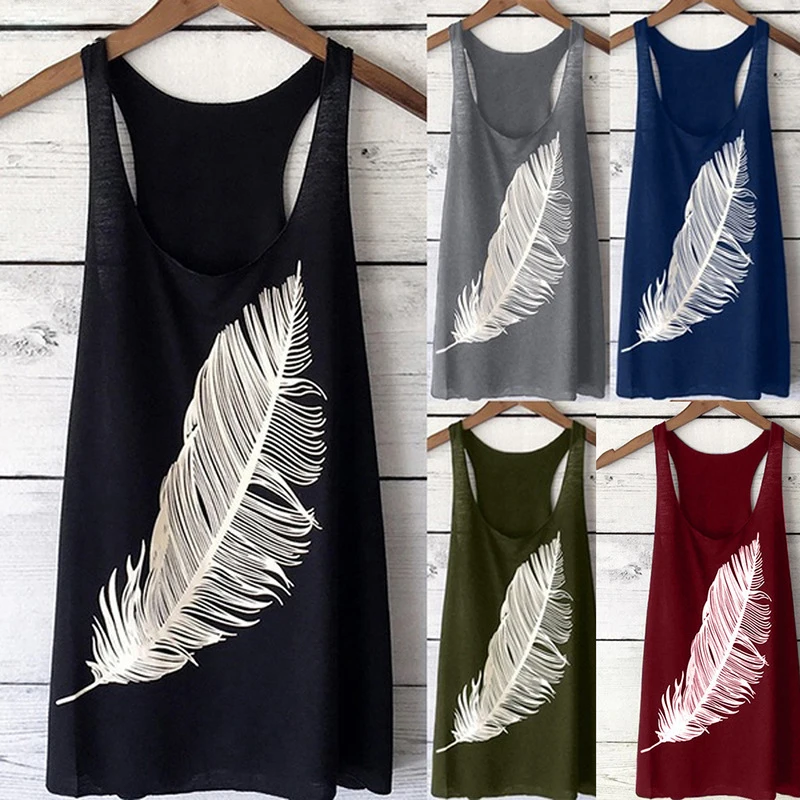 

Egood Hot Style Women's Summer Feather Print Off-the-shoulder Vest Suspender Skirt Casual Pastoral Style Large Size Dress