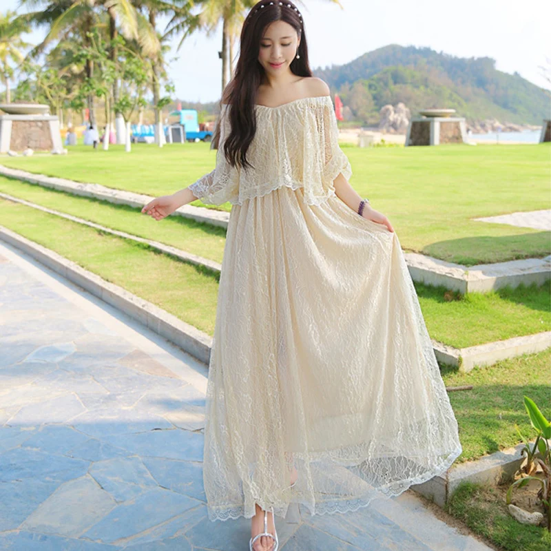 Женское длинное кружевное платье TIYIHAILEY летнее Хлопковое макси с открытыми