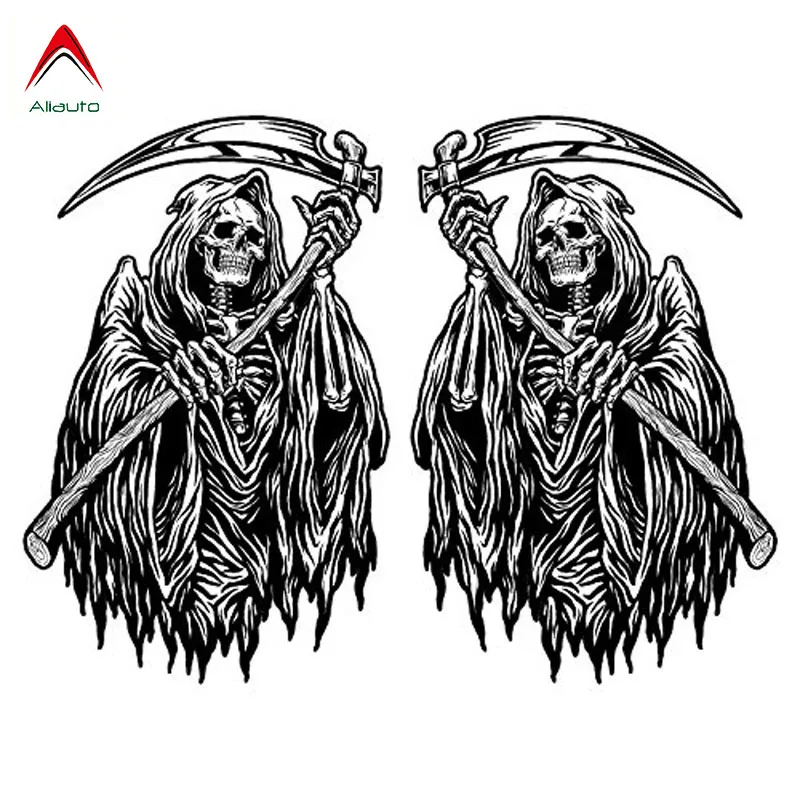 Aliaut 2 X Personality Car Stickers Death Skeleton Classic Reflective PVC Decals for Toyota Volkswagen Renault Opel VW 7cm*10cm |