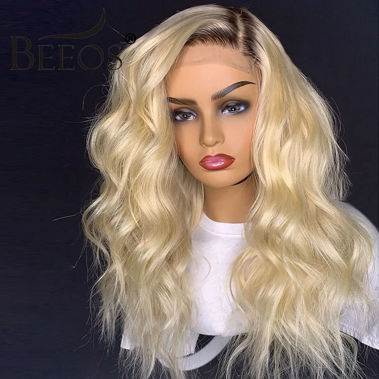 Beeos Glueless Ombre 1b 613 блонд 13*4 человеческие волосы на кружеве парики бразильские объемные волнистые парики на фронте шнурка предварительно сорванные Remy