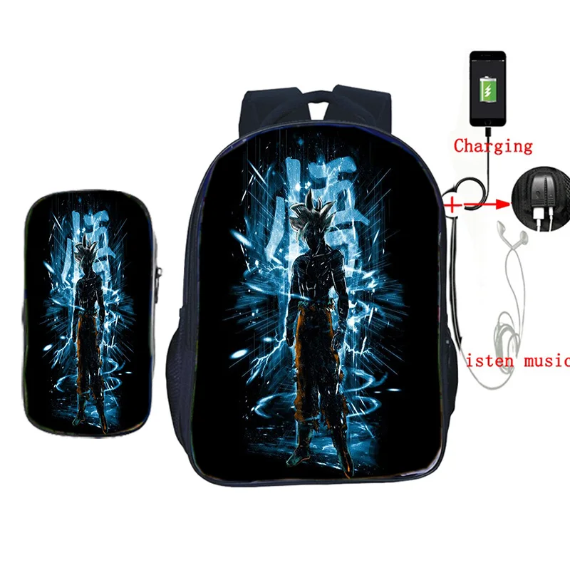 2 шт./компл. школьные сумки с пеналом аниме Dragon Ball Z рюкзак Гоку печать usb зарядка дорожные сумки для подростков