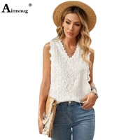 women fashion tank top sleeveless casual v neck shirt ladies vintage tees clothing 2022 summer new patchwork lace flower t shirt