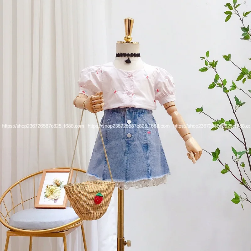 Детская юбка Новинка лета 2020 года однобортная рубашка с короткими рукавами для