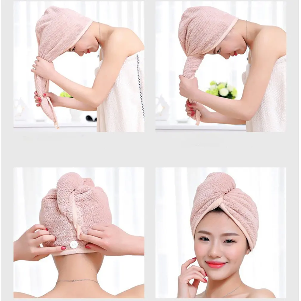 

23*60cm 2 Pc Quick Dry Towels Microfiber Fabric Dry Hair Hat Shower Cap Lady Turban Bath Towel Absorbent