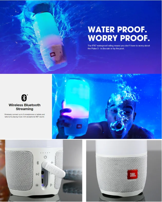 JBL Пульс 3 Беспроводной Bluetooth Колонка Altavoz с функцией Bluetooth IPX7 водонепроницаемый стерео бас Caixa сом Jbl Enceinte Беспроводной Динамик