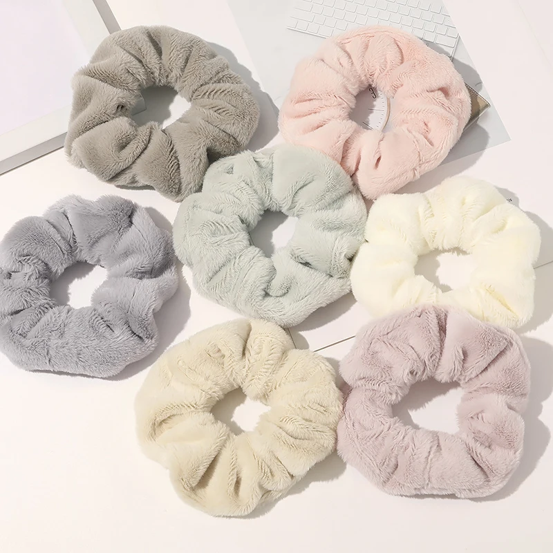 

2021 Winter Warm Soft Cute Plush Scrunchie Women Girls Elastic Hair Rubber Bands Accessories Tie Hair Ring Rope Holder Headdress