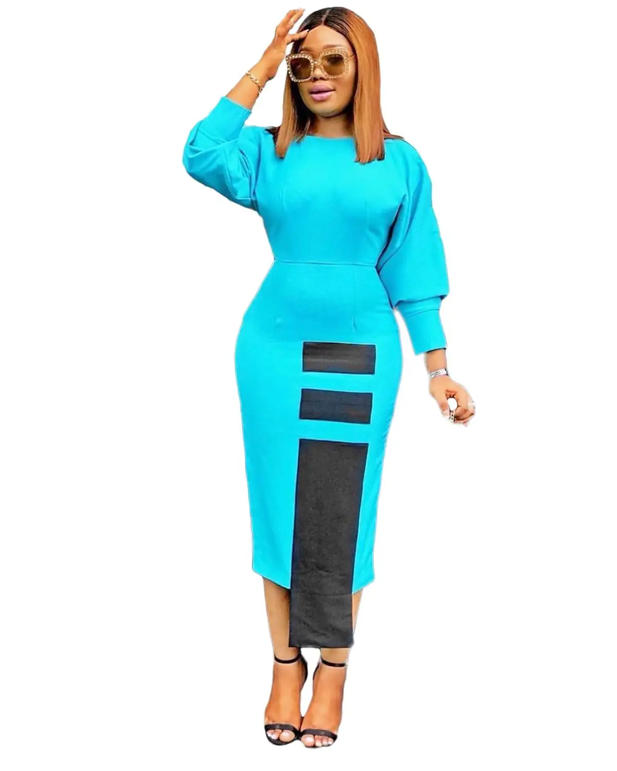 

Fashion Women dress Classic African Dashiki Casual Puff Sleeve Office Lady dresses size M - XXXL