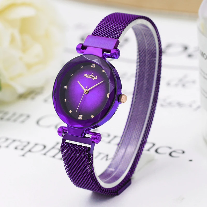 Роскошные женские часы Аврора розовое золото магнитная сетка модные с