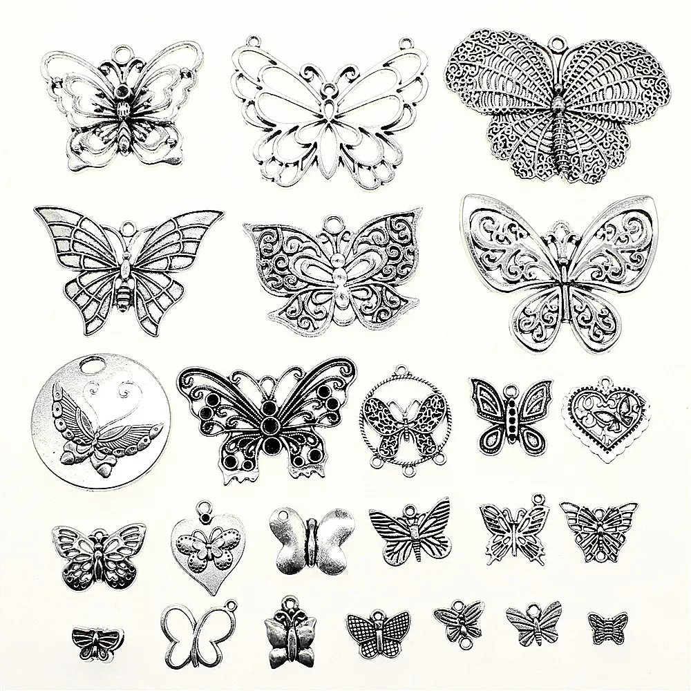 

WYSIWYG 40g Antique Silver Color Zinc Alloy Random Mix Styles Butterfly Charms DIY Handmade Craft For Jewelry Making