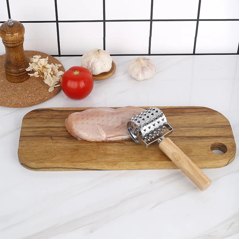 Машина для скручивания мяса Tenderizer с деревянной ручкой 304 нержавеющая сталь стейк