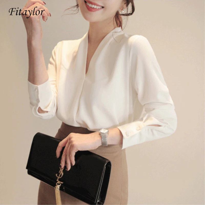 Fitaylor женские рубашки белая шифоновая офисная блузка женская одежда с длинным