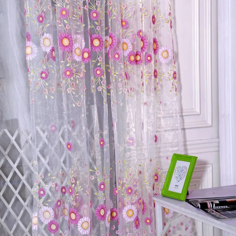 

2021 New Exquisite Breathable Curtain Light-permeable Sunflower Curtain Fresh Elegant Finished Home Textiles Curtain