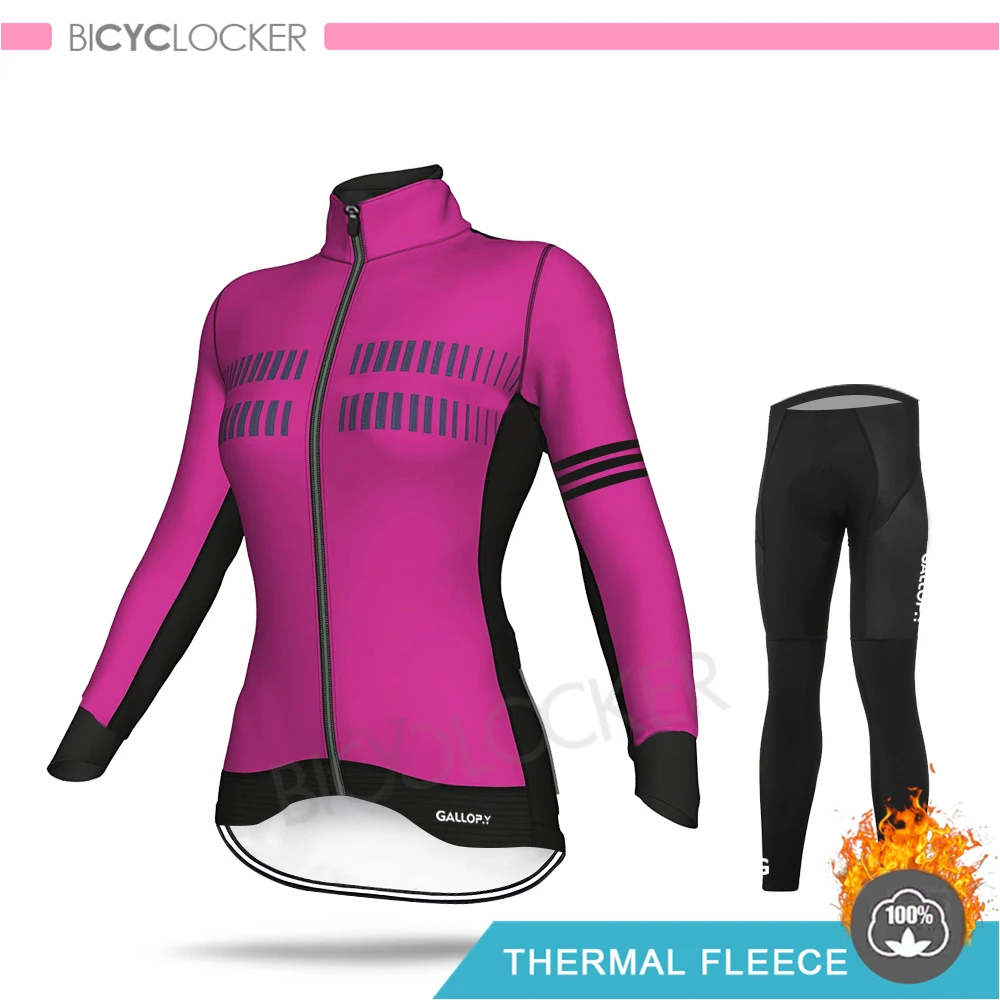 Normal Cycling Set Зимняя одежда для велоспорта куртка с длинными рукавами для шоссейного велосипеда Женская велосипедная одежда профессиональная команда Теплая Флисовая майка комплект теплый MTB - Цвет: Normal Cycling Set