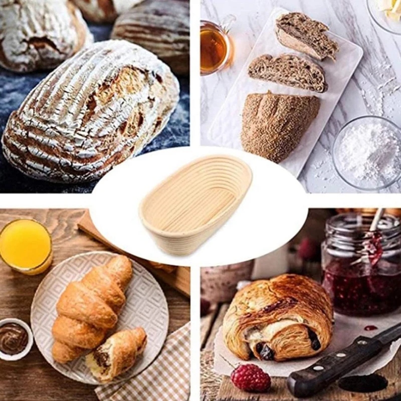 

2021 10 in Oval Bread Proofing Basket with Cloth Liner,Scraper,Bread Cutter Set,For Professional and Home Baker Bread Making
