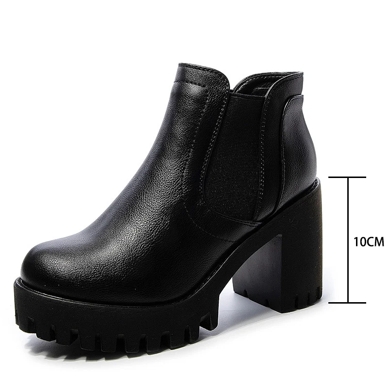 

Black Women Ankle Boots High Heels 2020 Winter Fashion Boats Female Chelsea Booties Thick Platforms Punk Women's Shoes Big Size